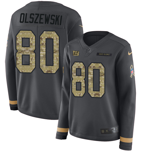 wholesale Giants #80 Gunner Olszewski Anthracite Salute to Service Women\'s Stitched NFL Limited Therma Long Sleeve Jersey wholesale Giants #80 Gunner Olszewski Anthracite Salute to Service Women\'s Stitched NFL Limited Therma Long Sleeve Jersey